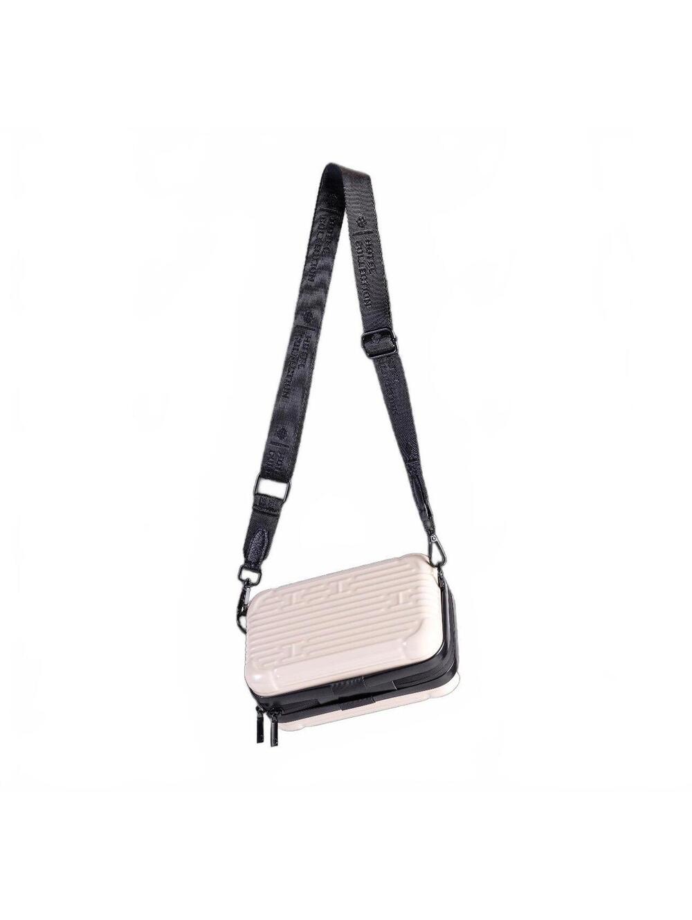 Hotel Collection Beige Crossbody Bag with Adjustable Black Strap